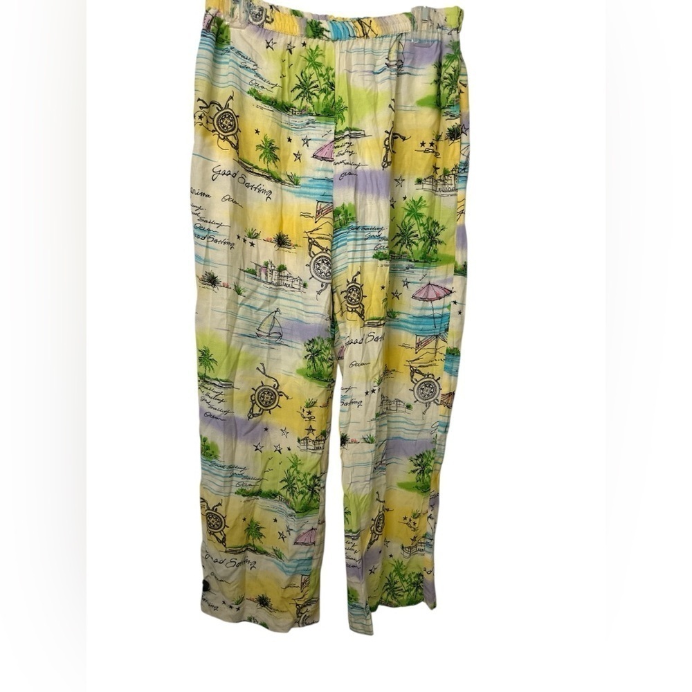 Vintage Coldwater Creek Pants Sailing Nautical Theme Elastic Waist EUC M Petite